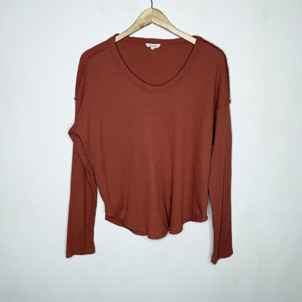 La Miel Waffle Knit Rust Color Long Sleeve Boho Festival Shirt Top Women's Large